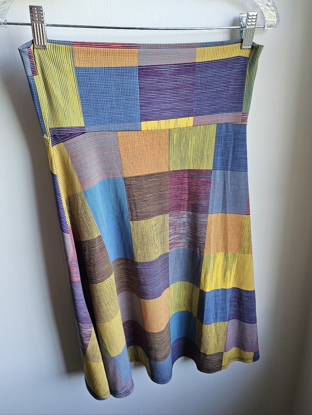 LuLaRoe Azure A-Line Skirt Size Small Multicolor Geometric Patch Block Pattern